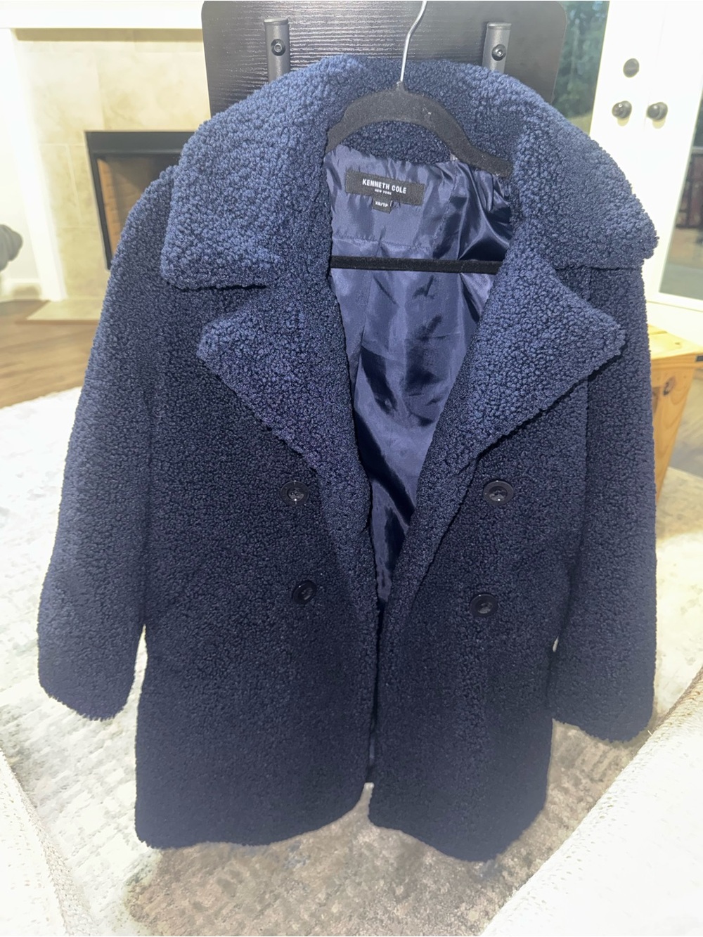Kenneth Cole Navy Sherpa-Lined Coat